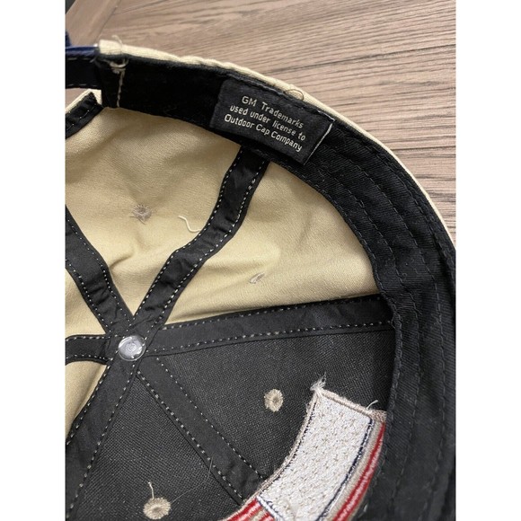 Chevrolet American Flag Blue Tan Hat Trucker Tacky Back Adjustable Cap EUC LNC - Picture 6 of 8